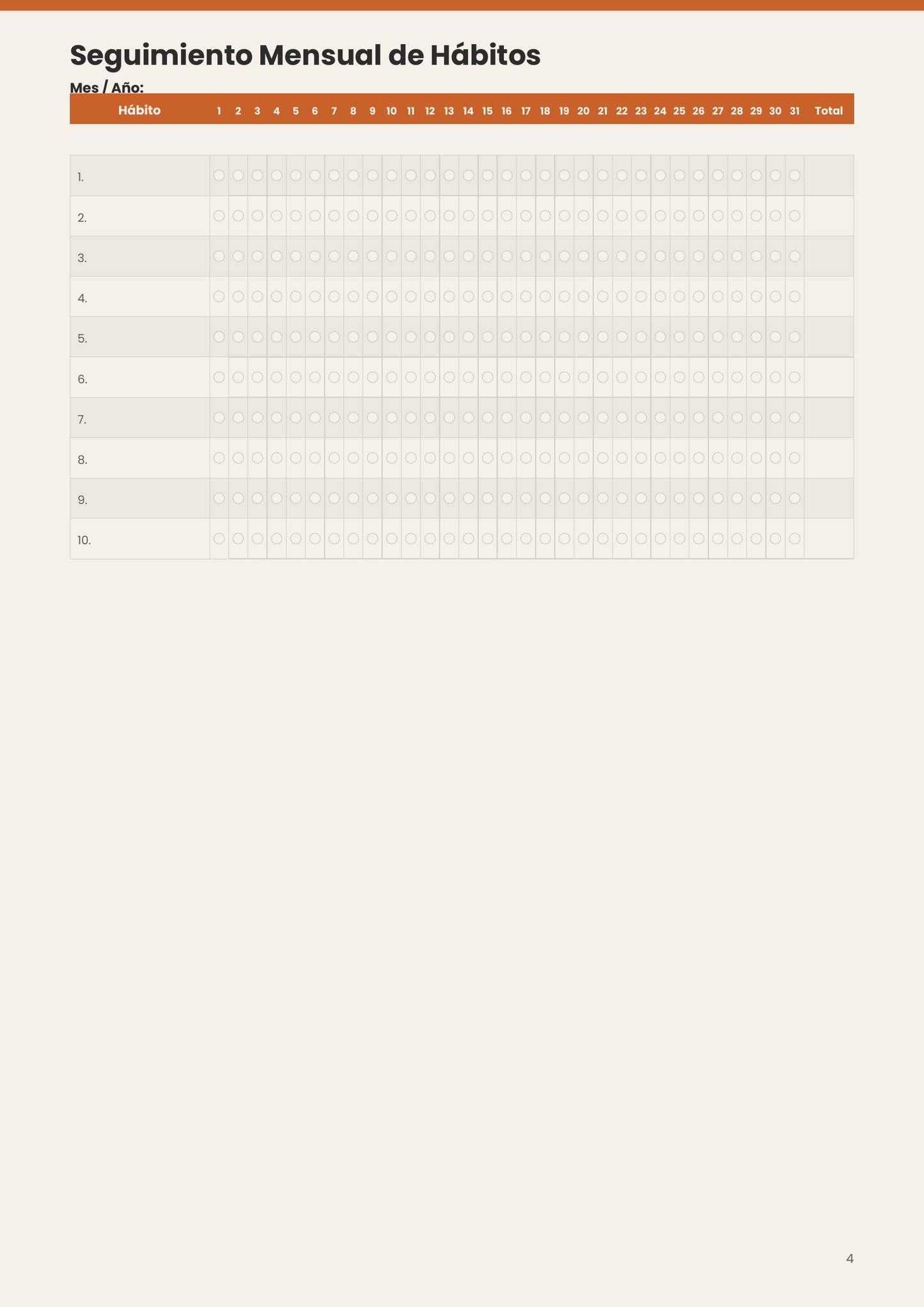 Habit Tracker Spanish Version