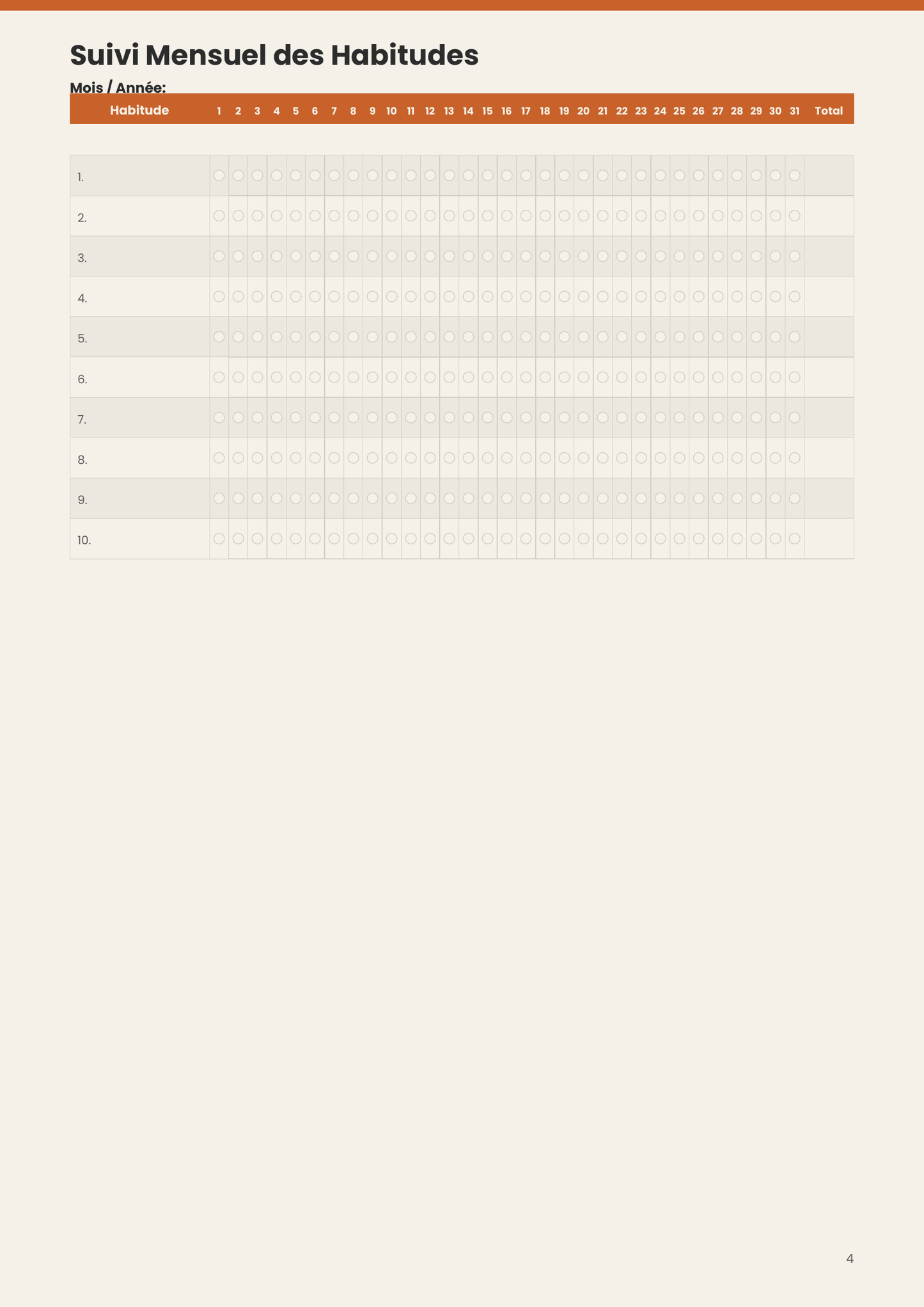 Habit Tracker French Version