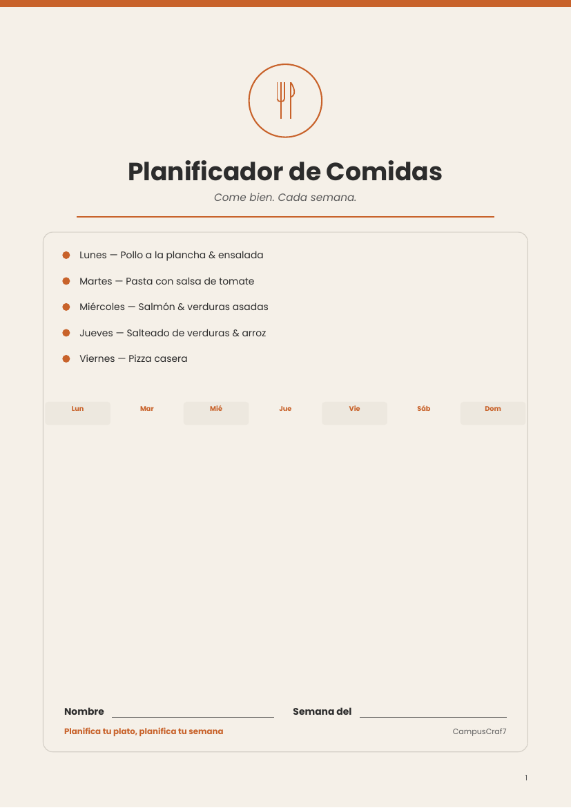 Meal Planner - Spanish Version