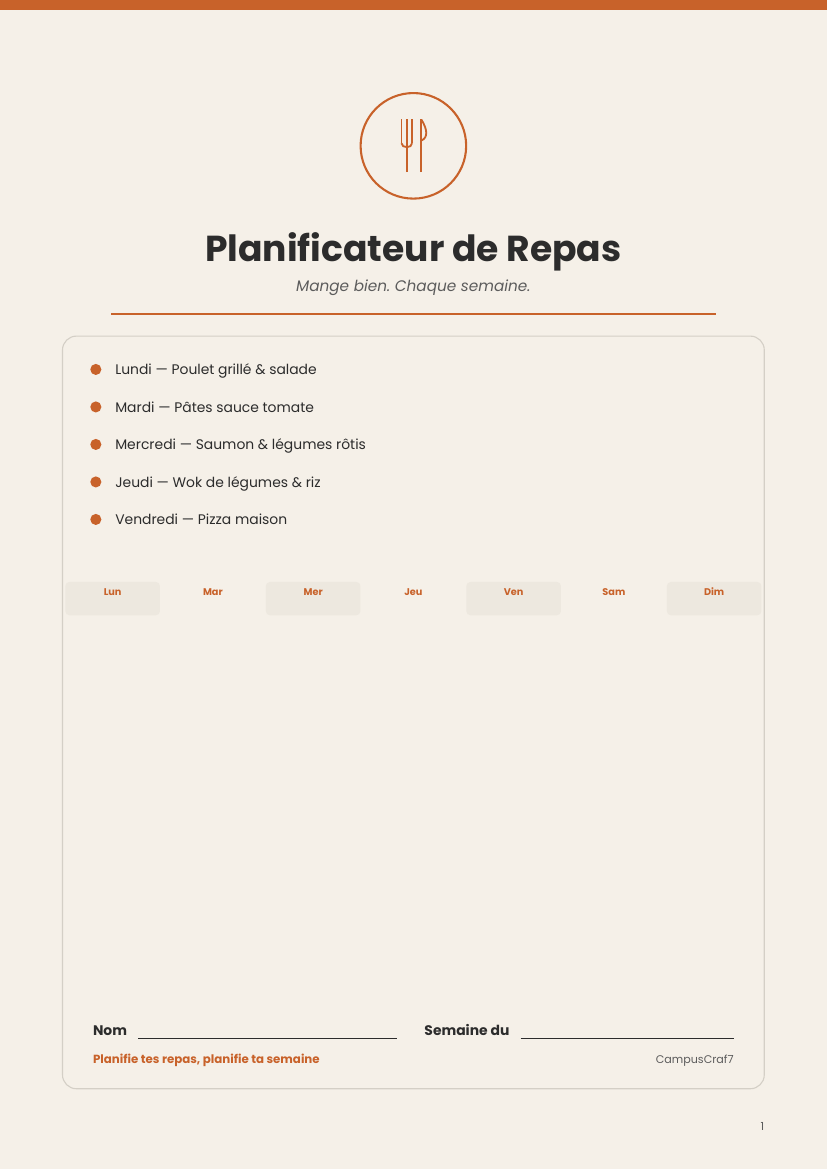 Meal Planner - French Version